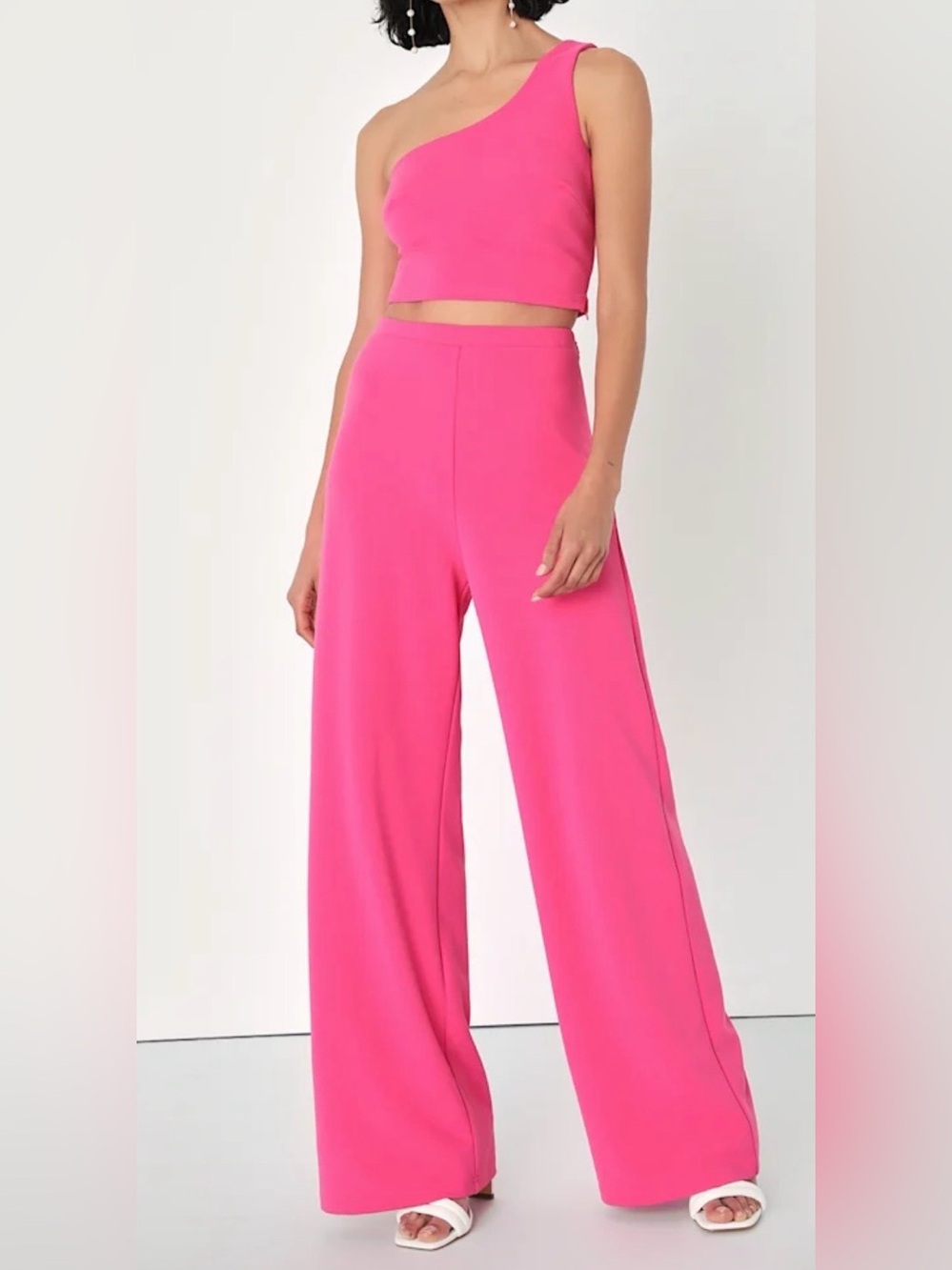 Lulus Hot Pink Two Piece Crop Top & Wide Leg Pants Set XS Barbiecore